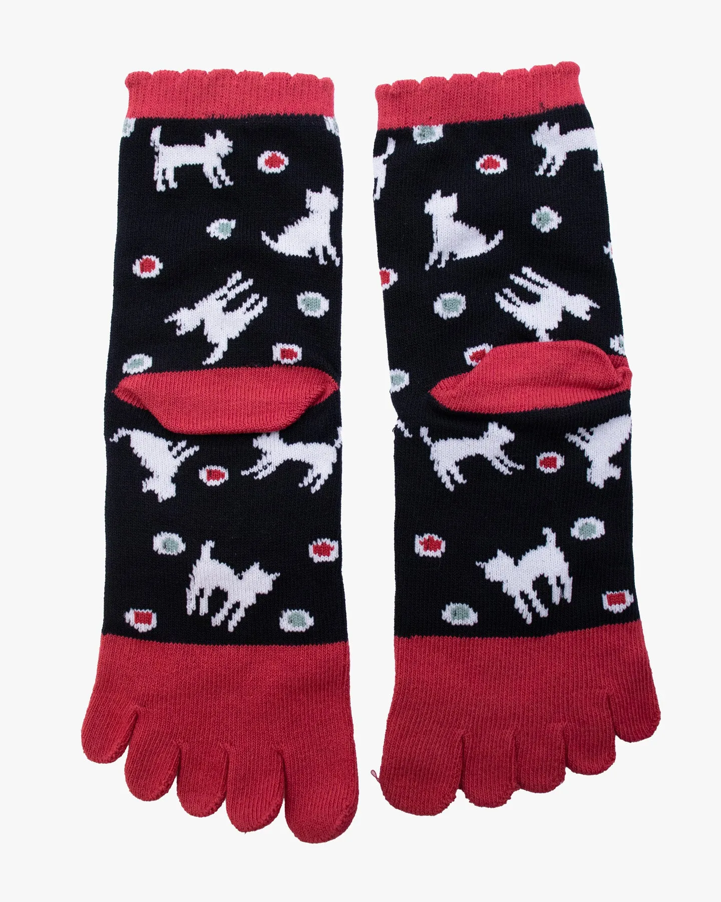 Kurochiku, Toe Socks, Crew, Red and Black with Cats (S/M) sold by Kiriko product image thumbnail 3
