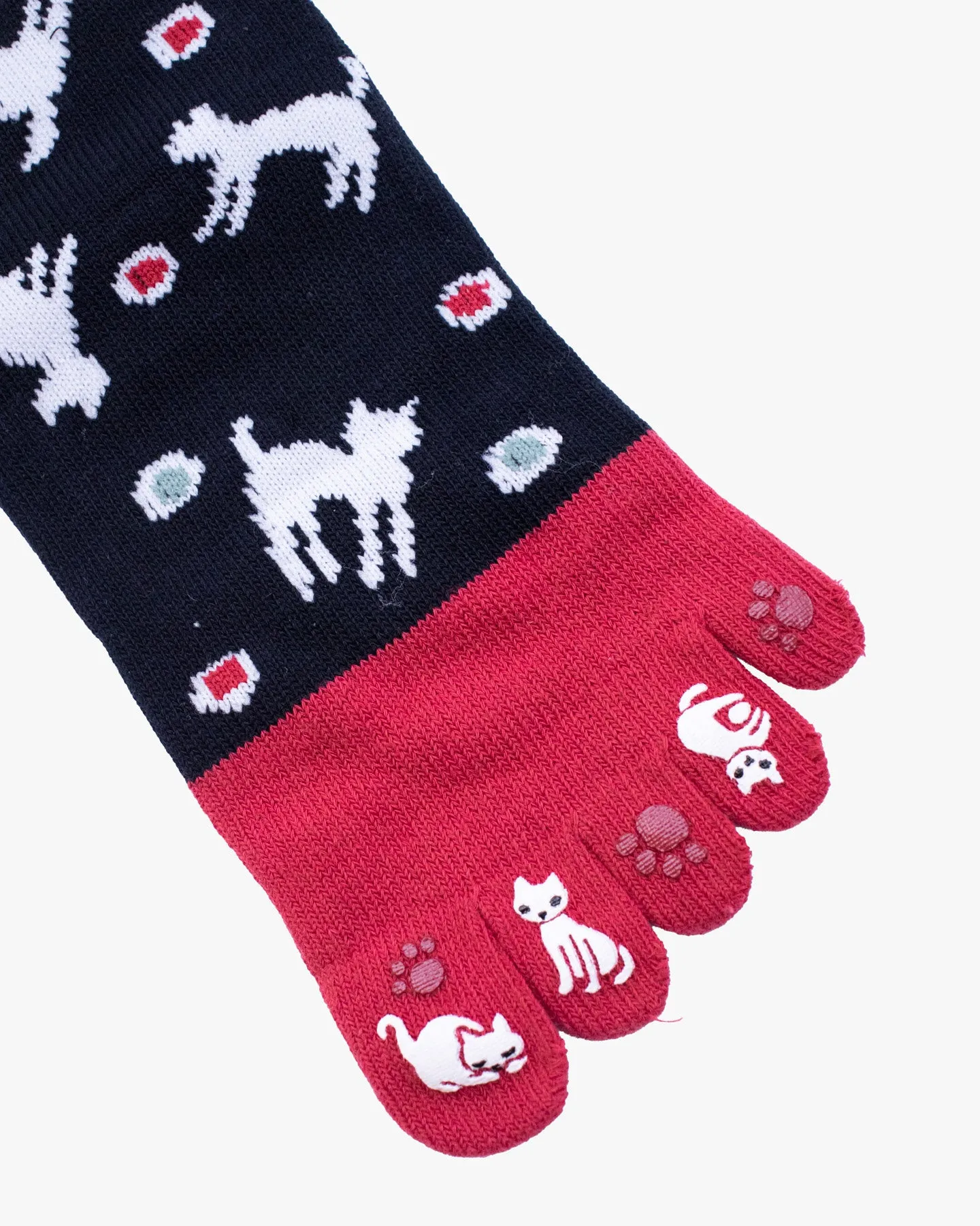 Kurochiku, Toe Socks, Crew, Red and Black with Cats (S/M) sold by Kiriko product image thumbnail 2