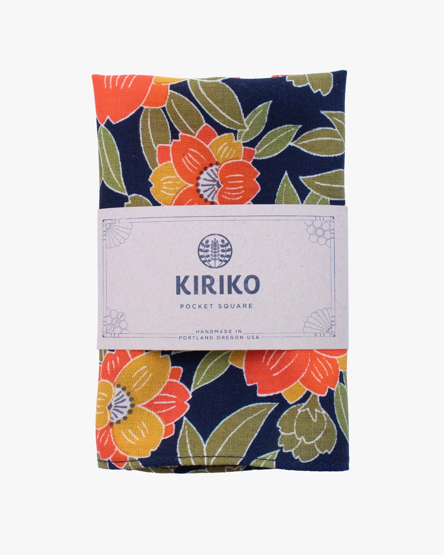 Kiriko Original Pocket Square, Tsubaki, Orange and Mustard sold by Kiriko product image thumbnail 2