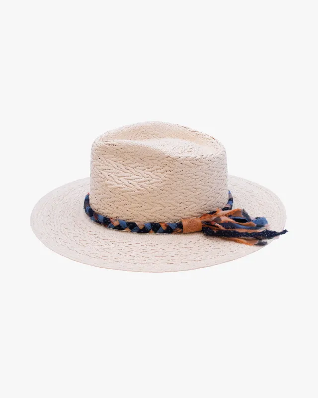 Kiriko Custom Panama Hat, Straw, Braided Katazome, Indigo and Orange made by Kiriko