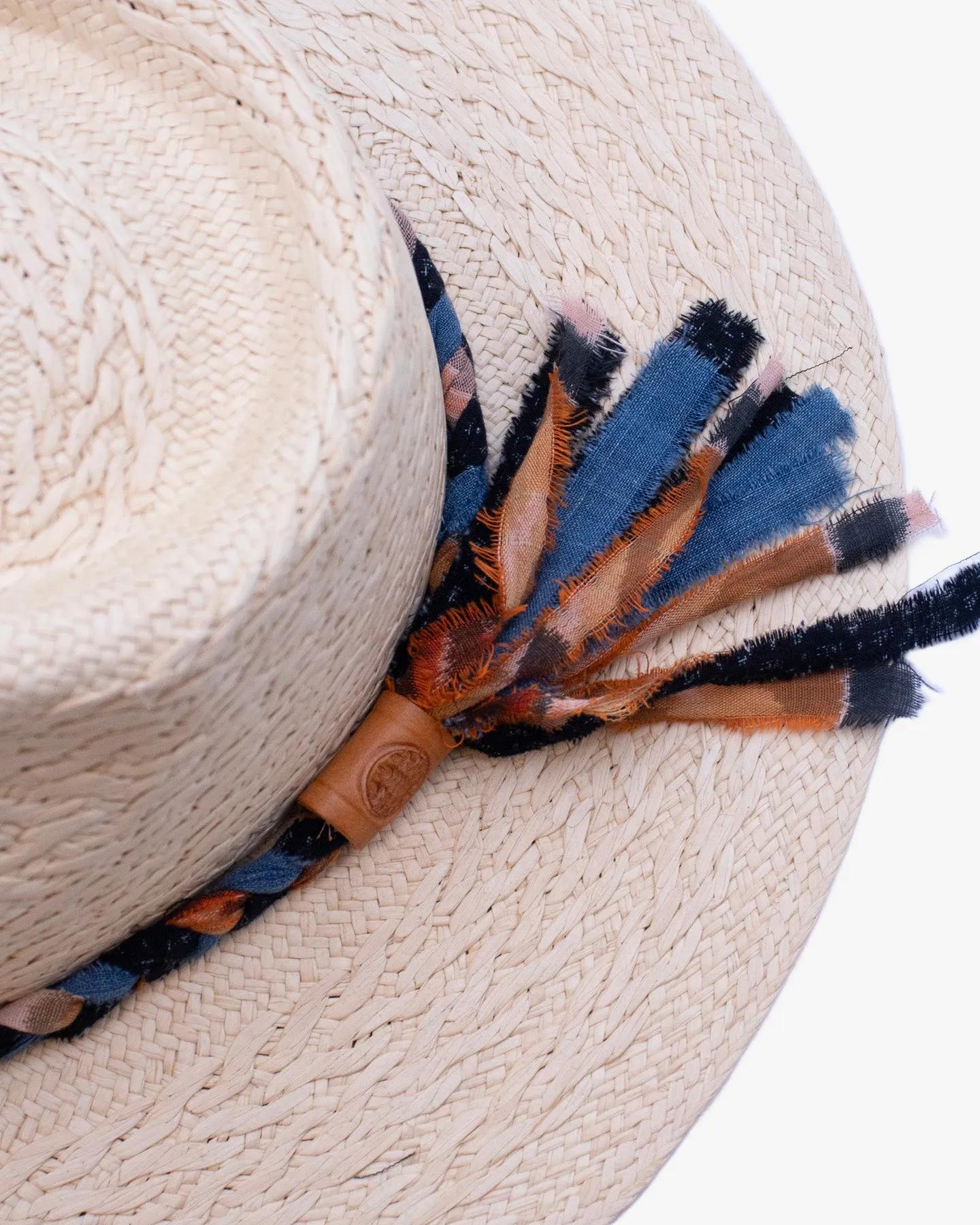 Kiriko Custom Panama Hat, Straw, Braided Katazome, Indigo and Orange sold by Kiriko product image thumbnail 3