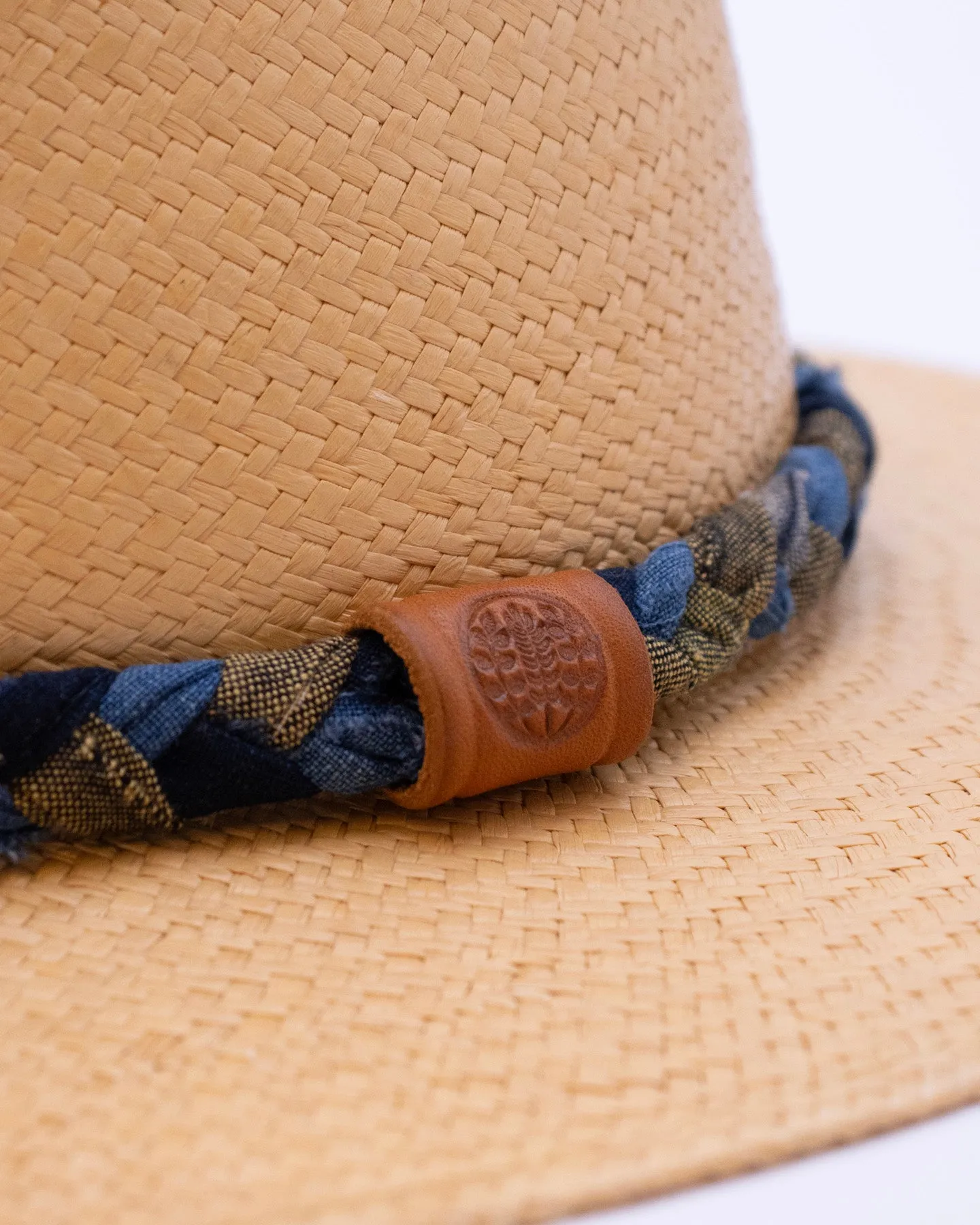 Kiriko Custom Panama Hat, Straw, Braided Green Kasuri, Indigo and Light Indigo sold by Kiriko product image thumbnail 3