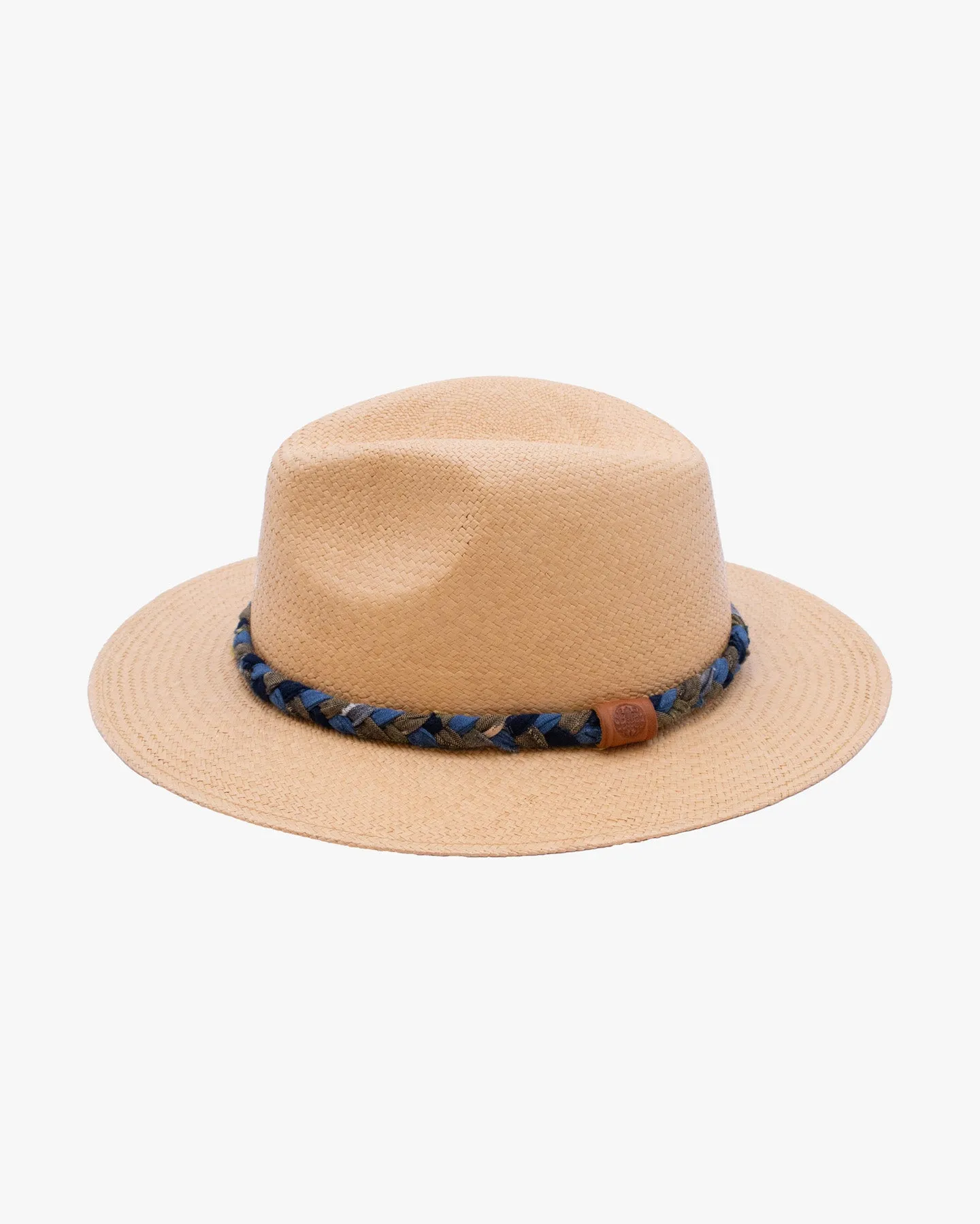 Kiriko Custom Panama Hat, Straw, Braided Green Kasuri, Indigo and Light Indigo sold by Kiriko