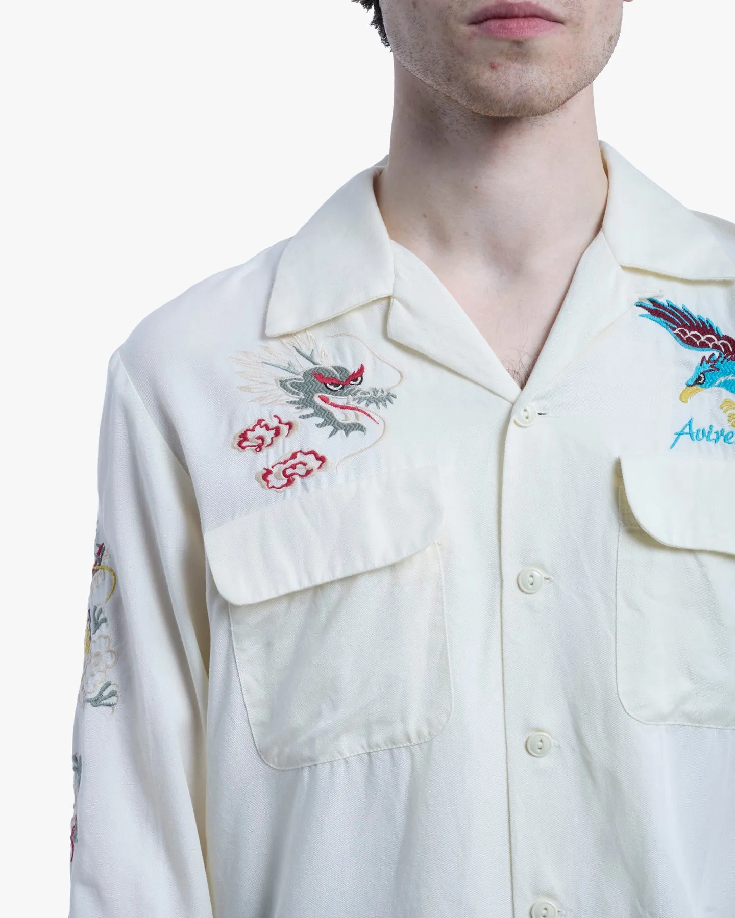 Japanese Repro Long-Sleeve Shirt, L, Avirex, Dragon and Hawk on Ivory sold by Kiriko product image thumbnail 4