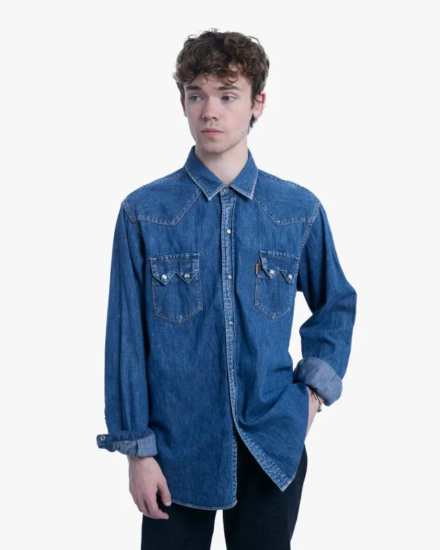 Japanese Repro Long-Sleeve Shirt, L, Standard California, Blue Denim made by Kiriko