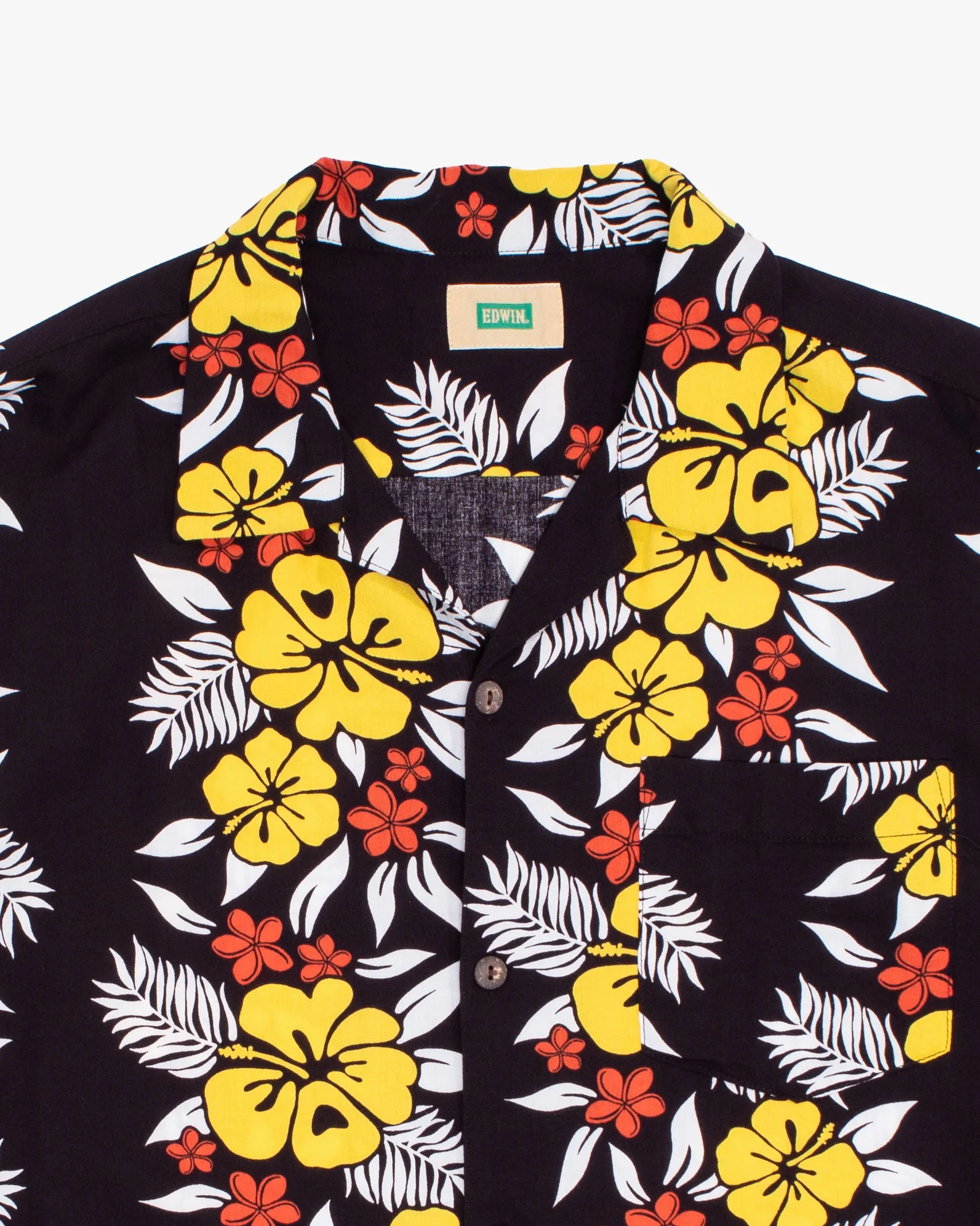 Japanese Repro Aloha Shirt, M, Edwin, Yellow Hibiscus Flowers on Black sold by Kiriko product image thumbnail 2