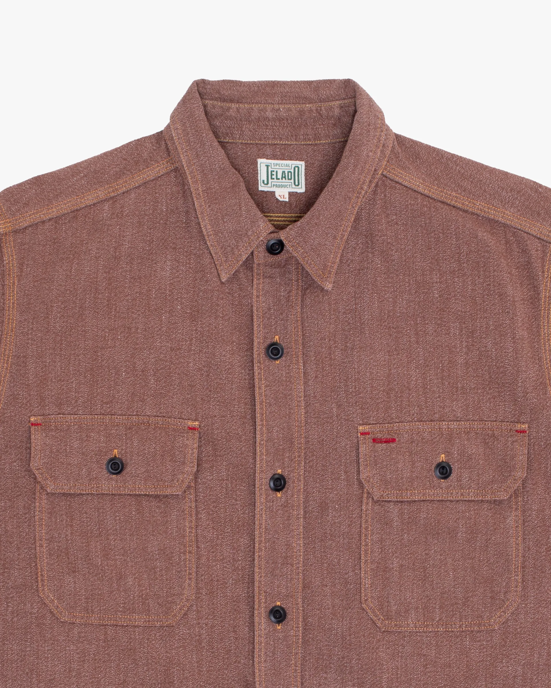 Japanese Repro Short-Sleeve Shirt, XL, Jelado, Brown with Orange and Red Stitching Details sold by Kiriko product image thumbnail 4