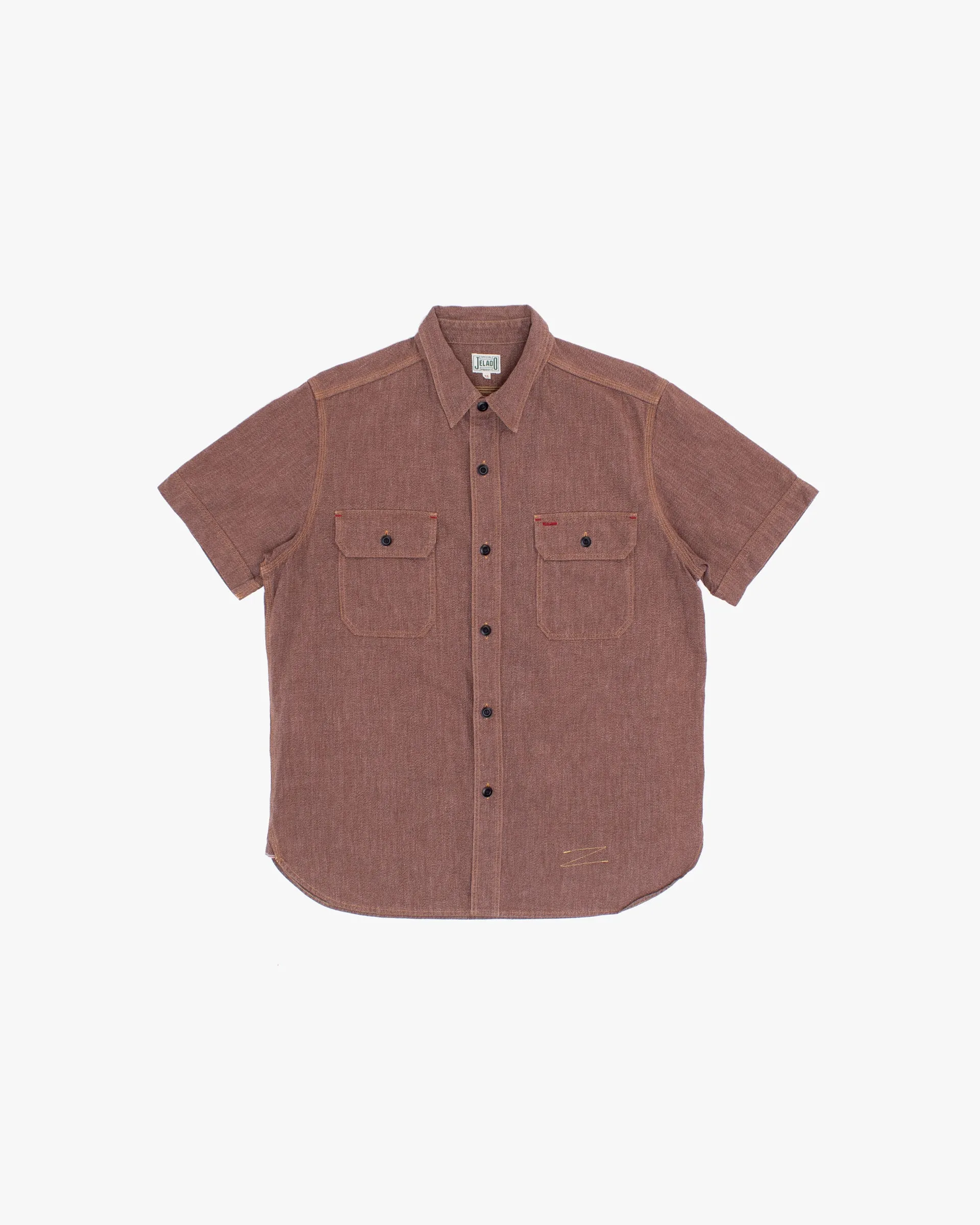Japanese Repro Short-Sleeve Shirt, XL, Jelado, Brown with Orange and Red Stitching Details sold by Kiriko product image thumbnail 3