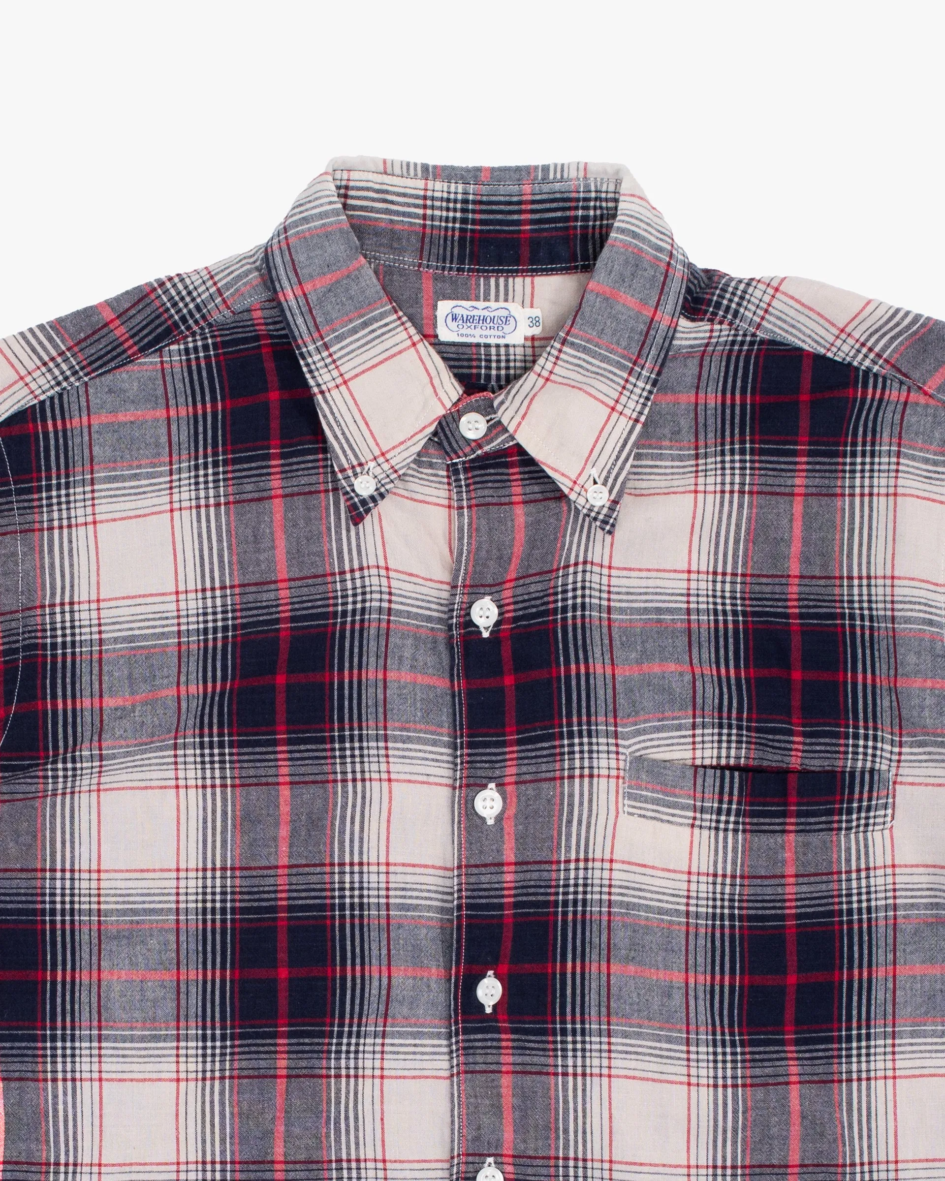 Japanese Repro Short-Sleeve Shirt, M, Warehouse & Co, Red and Navy Plaid sold by Kiriko product image thumbnail 4