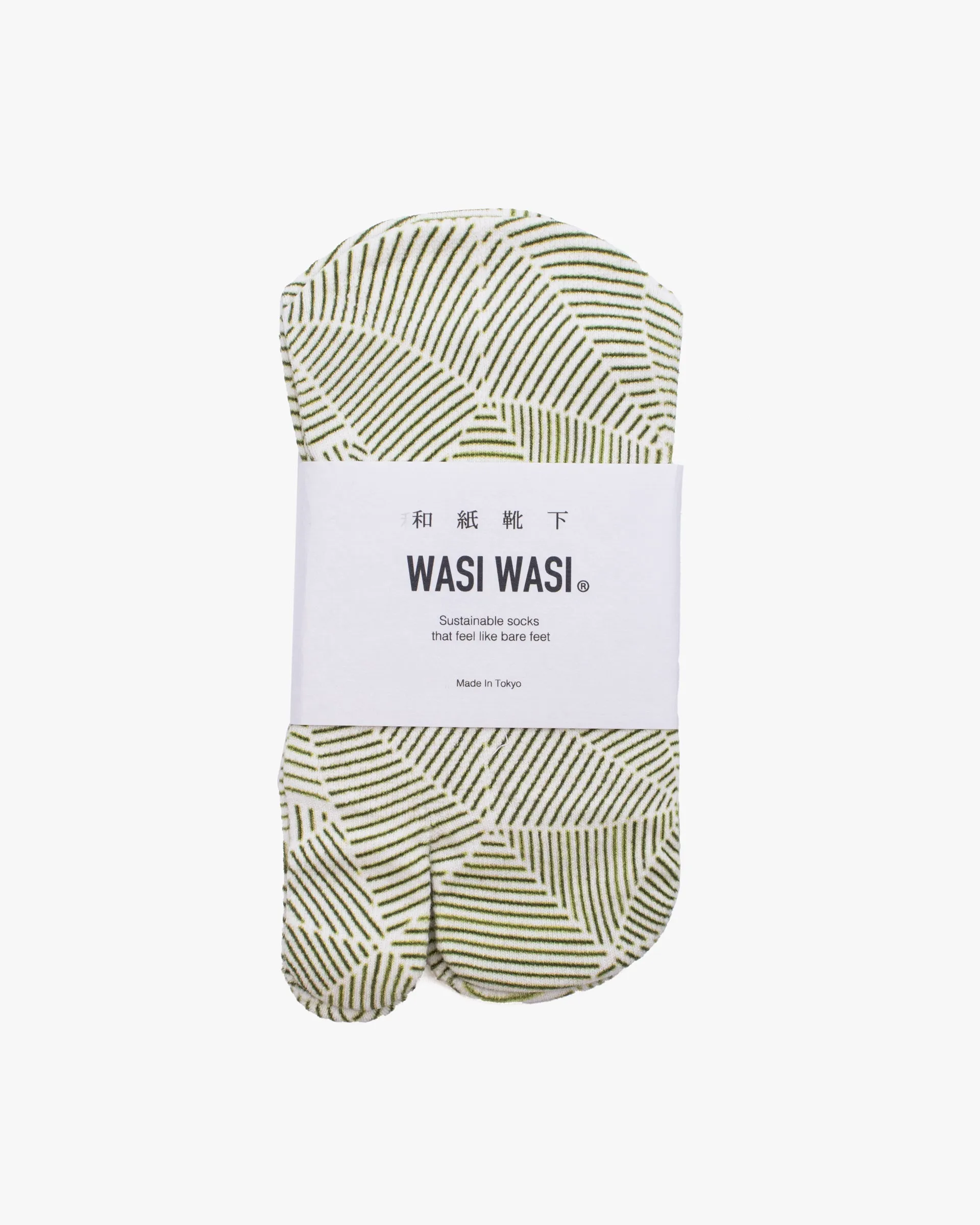 Tabi Socks, Wasi Wasi, Geometric Green sold by Kiriko
