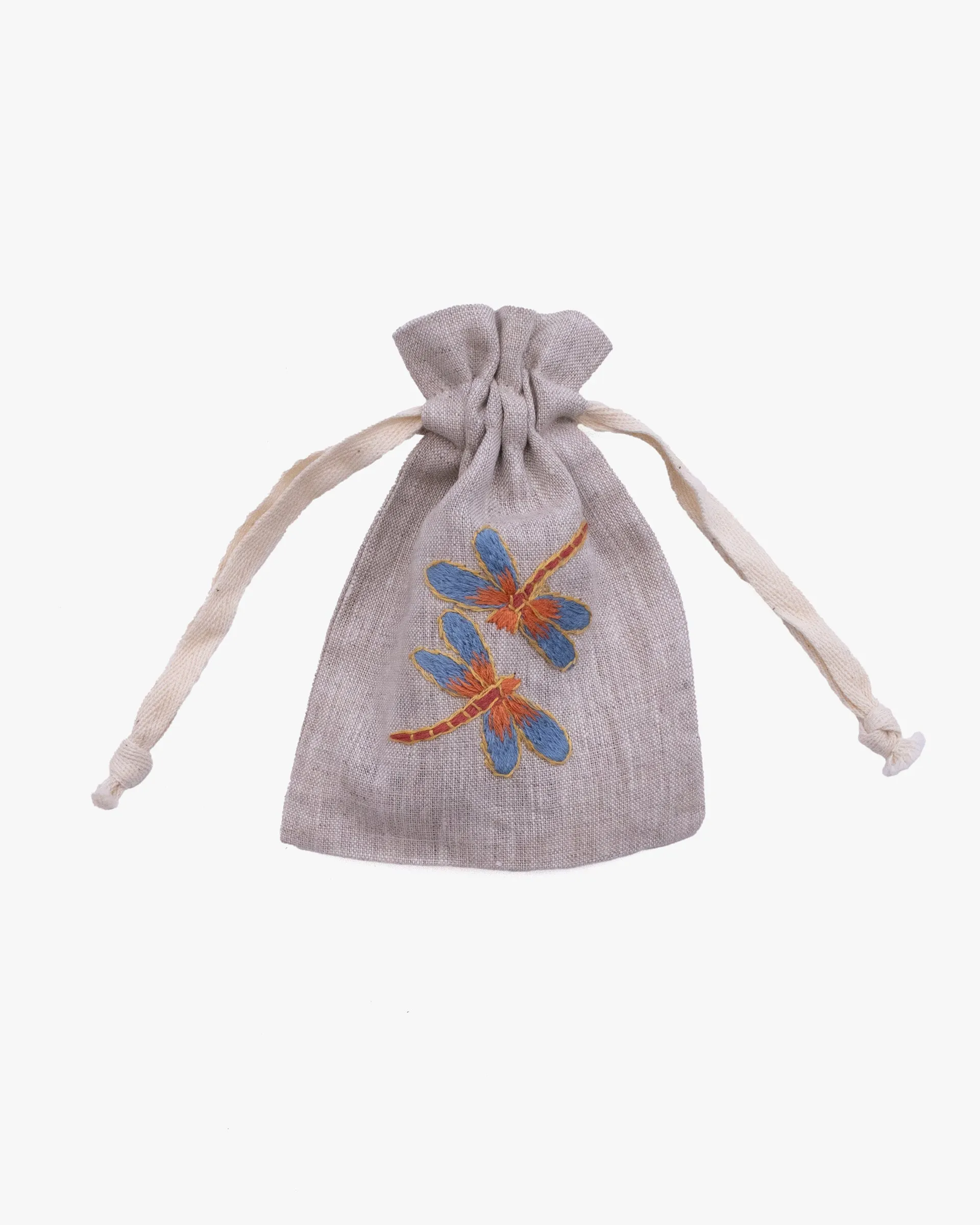 Wooven, Small Drawstring Pouch, Hand Embroidered Linen, Botanicals sold by Kiriko product image thumbnail 3