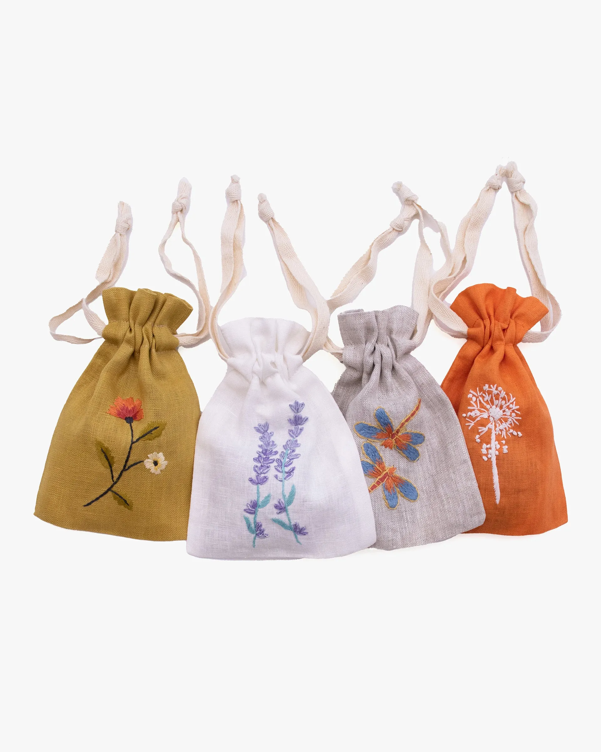 Wooven, Small Drawstring Pouch, Hand Embroidered Linen, Botanicals sold by Kiriko product image thumbnail 2