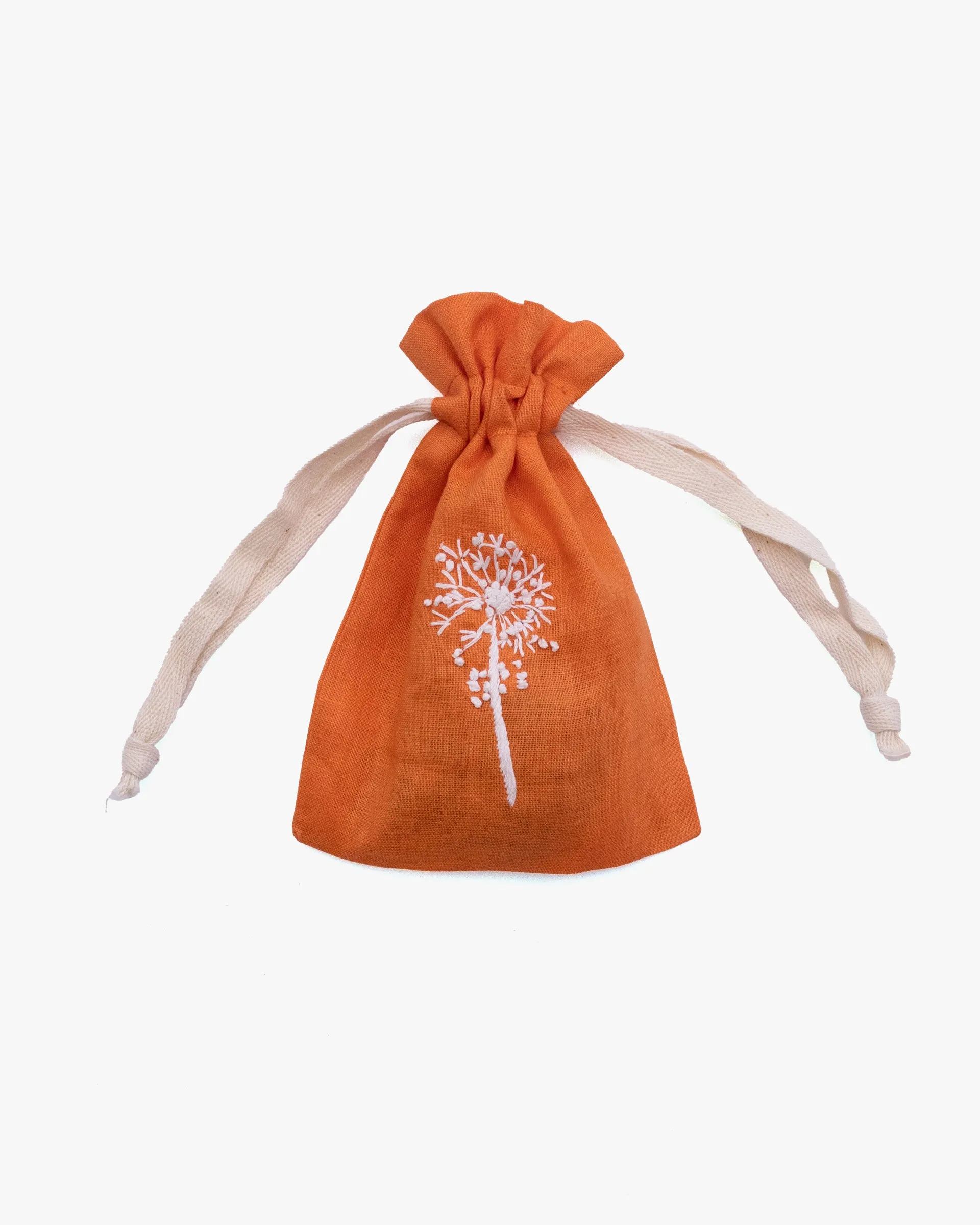 Wooven, Small Drawstring Pouch, Hand Embroidered Linen, Botanicals sold by Kiriko product image thumbnail 4