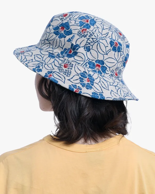 Kiriko Original Bucket Hat, Reversible Cream Tsubaki and Blue Camouflage Chambray made by Kiriko