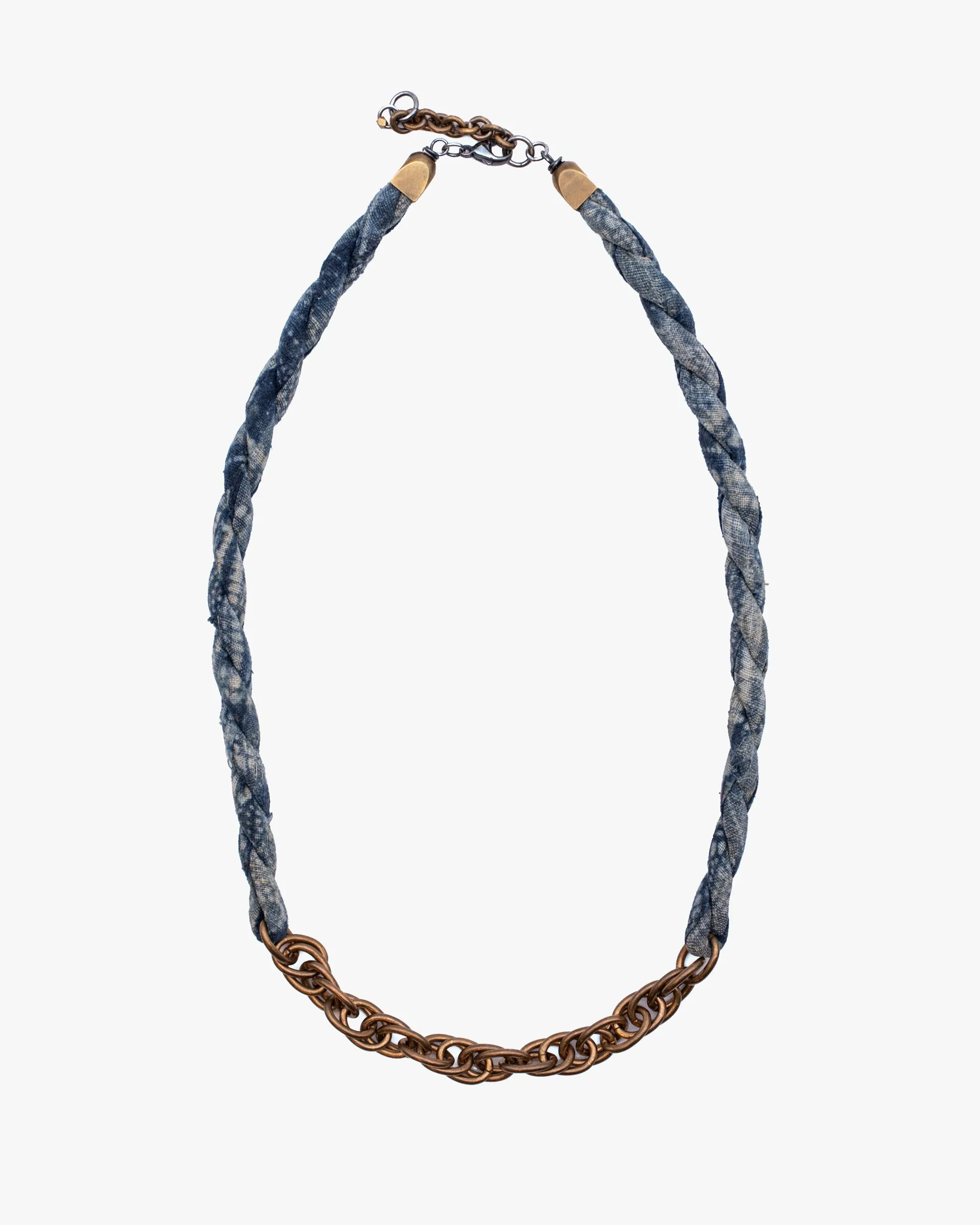 Boet X Kiriko Boro Collar Necklace, Vintage Washed Indigo with White Katazome sold by Kiriko