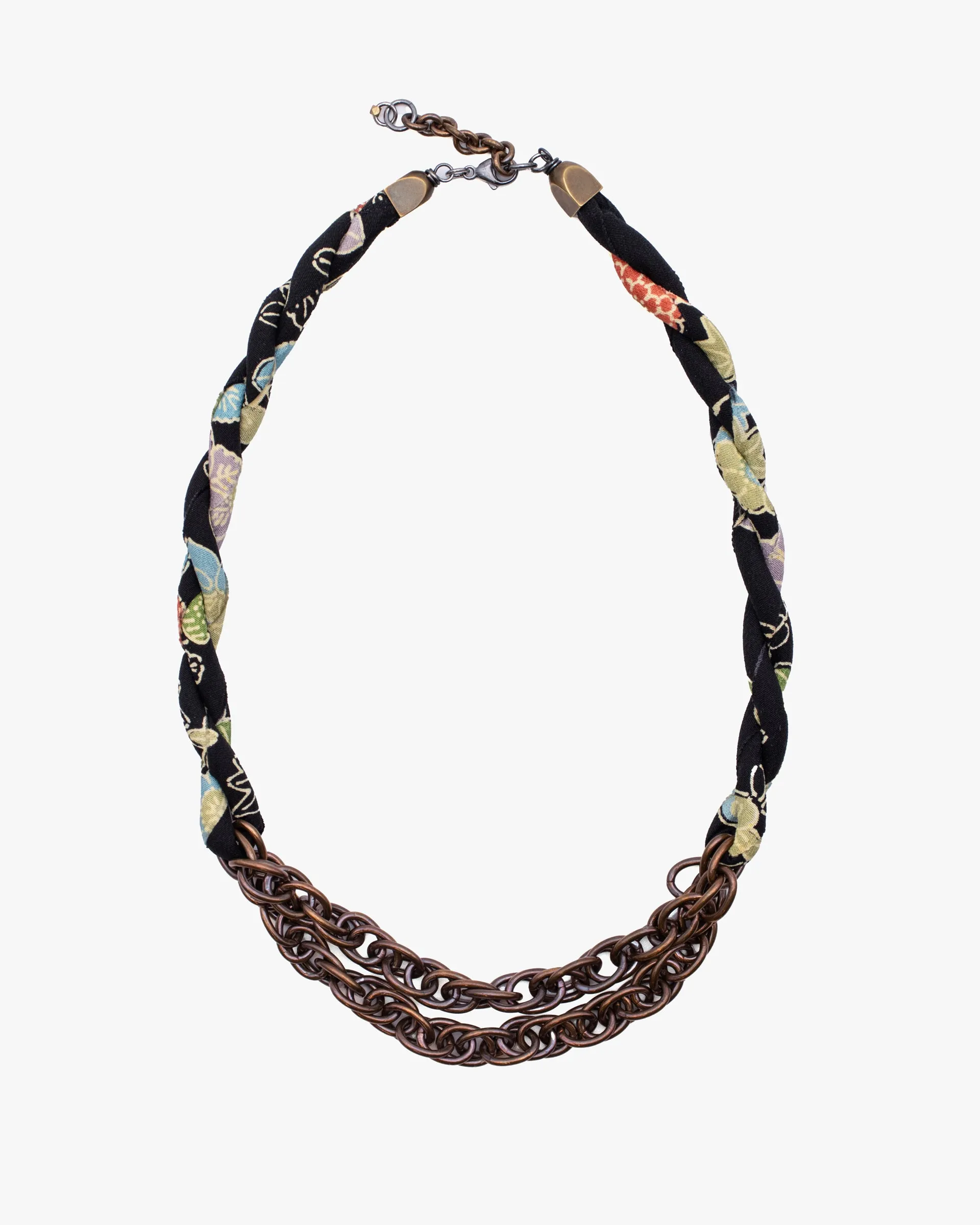 Boet X Kiriko Boro Collar Necklace, Silk Kimono, Black with Multicolor Accents sold by Kiriko