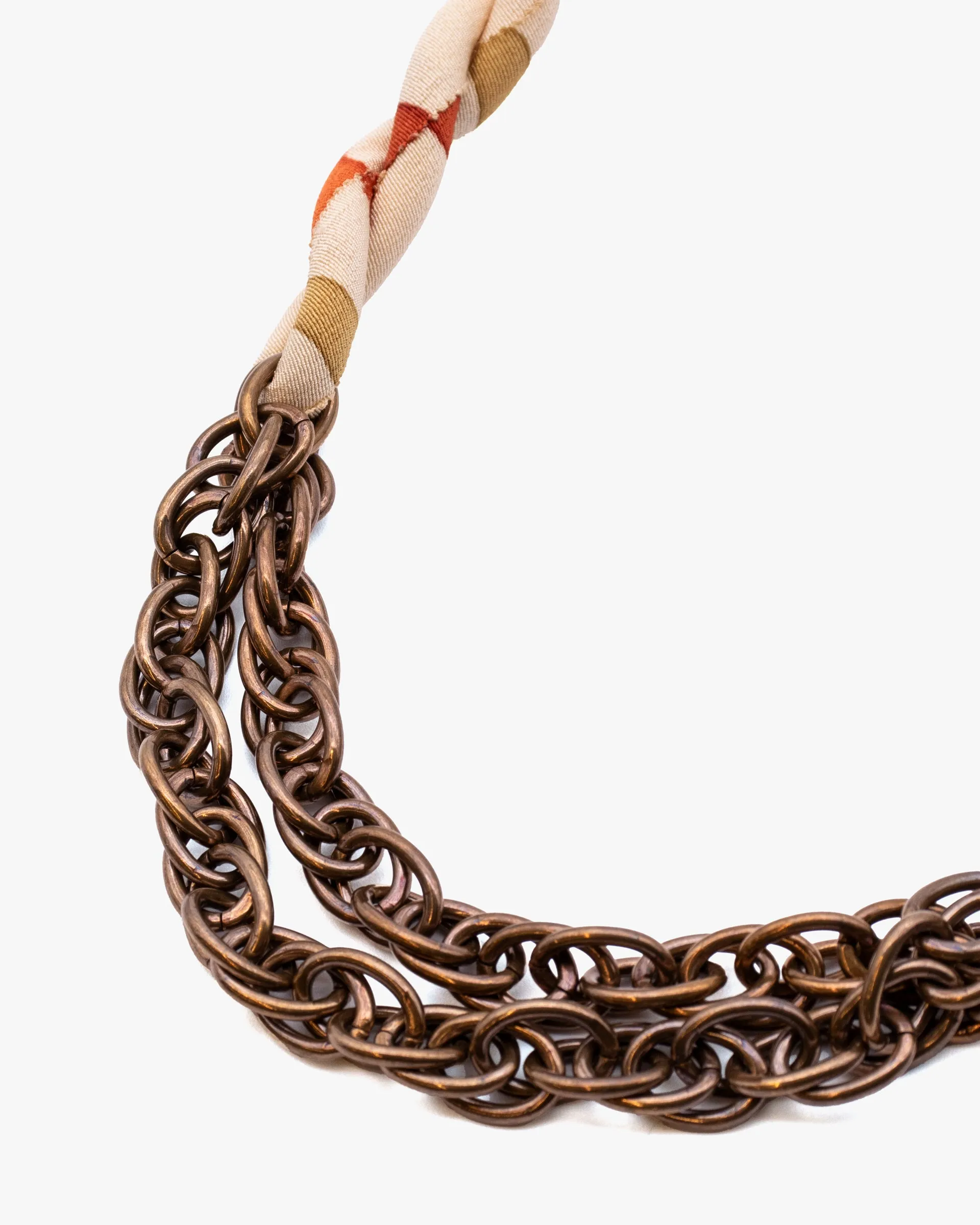 Boet X Kiriko Boro Collar Necklace, Silk Kimono, Warm Tones on Cream sold by Kiriko product image thumbnail 3
