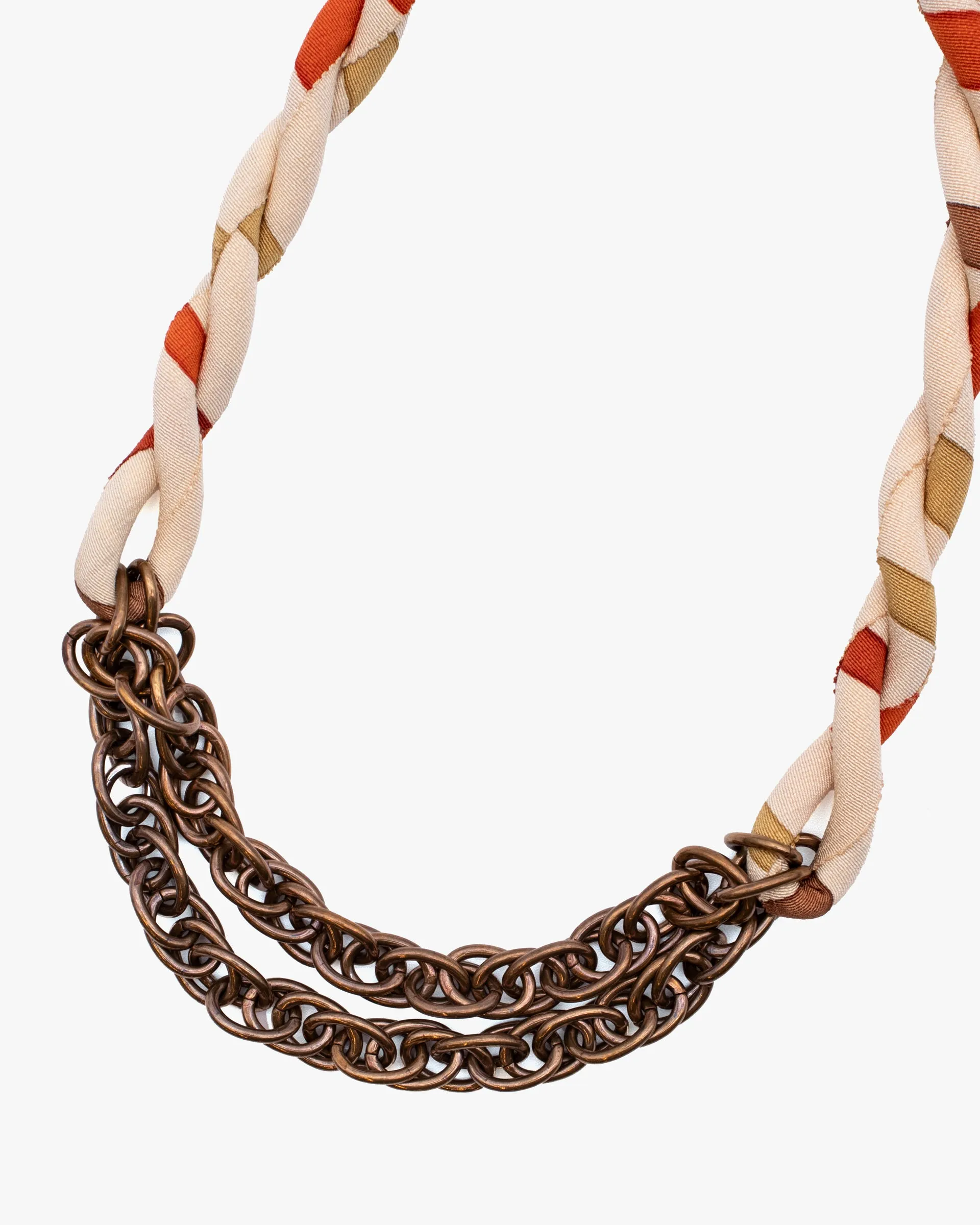 Boet X Kiriko Boro Collar Necklace, Silk Kimono, Warm Tones on Cream sold by Kiriko product image thumbnail 2