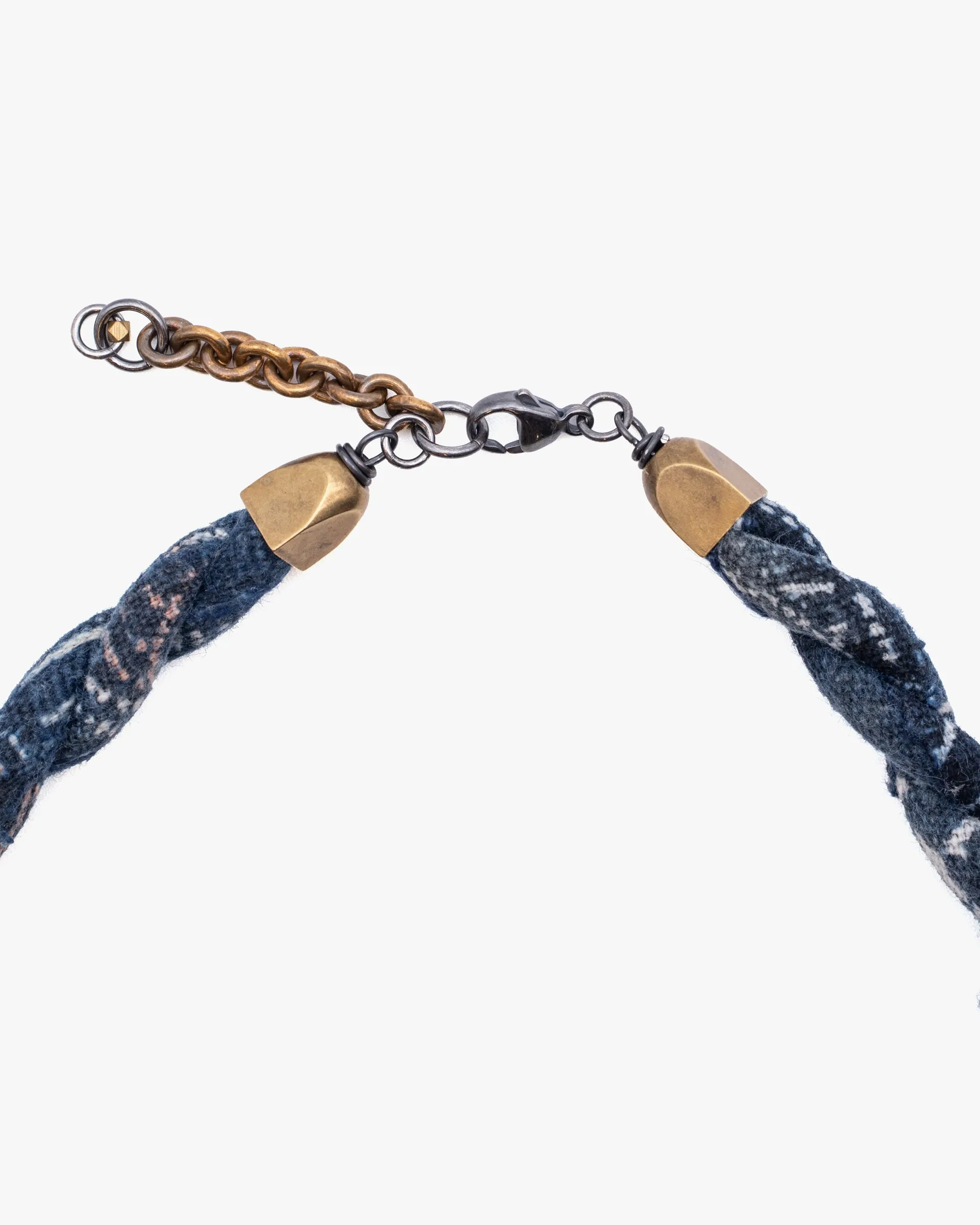 Boet X Kiriko Boro Collar Necklace, Vintage Washed Indigo with White and Coral Katazome sold by Kiriko product image thumbnail 4