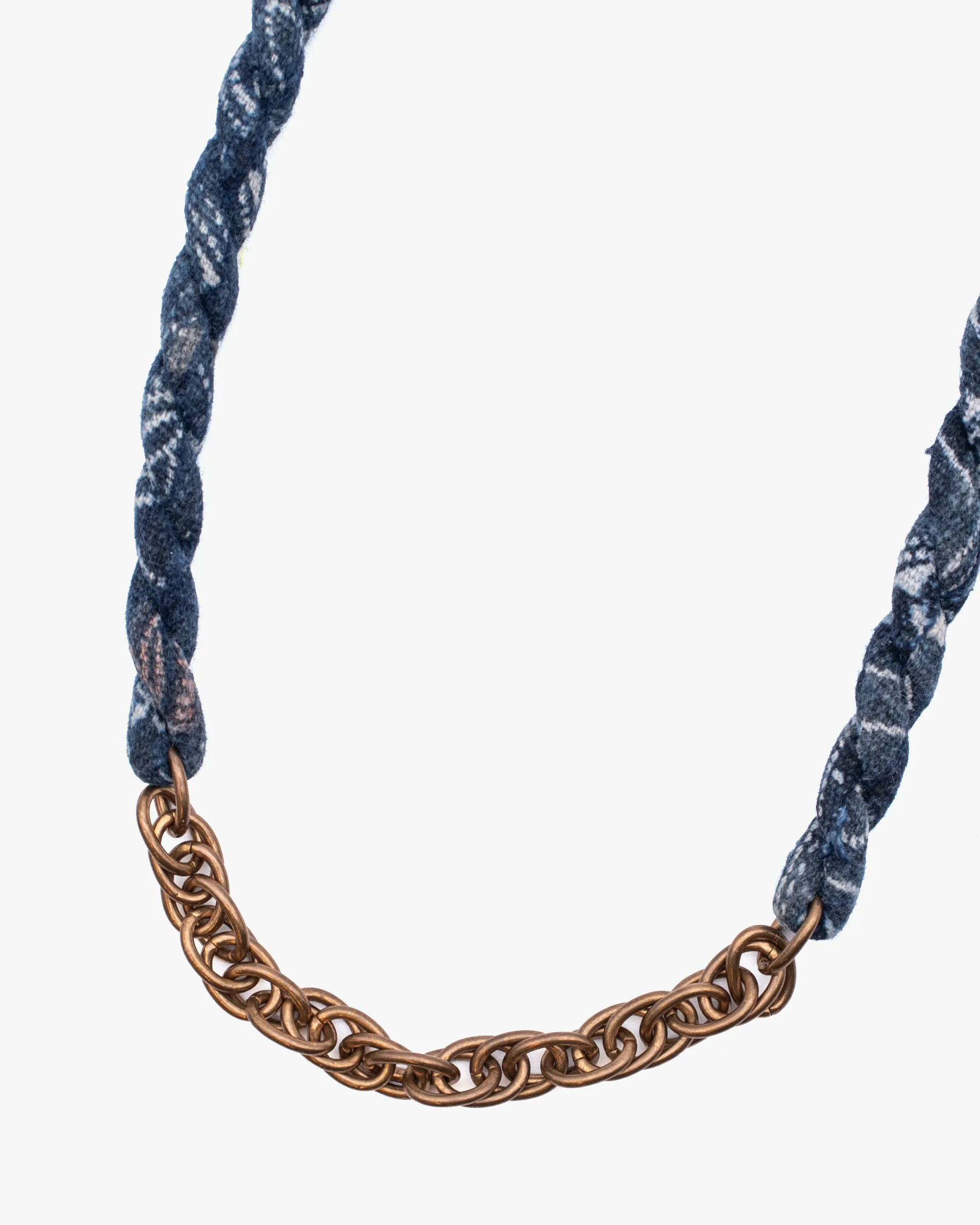 Boet X Kiriko Boro Collar Necklace, Vintage Washed Indigo with White and Coral Katazome sold by Kiriko product image thumbnail 2