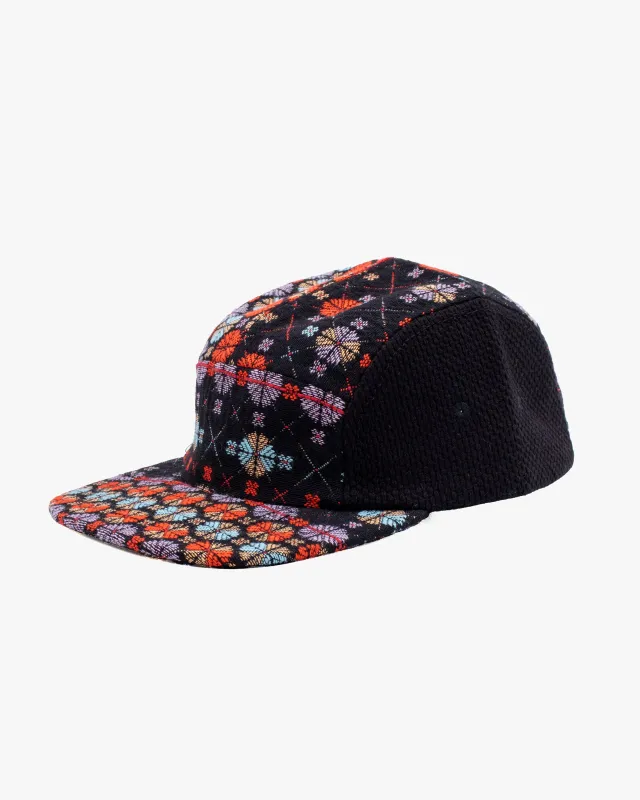 Kiriko Original Cap, 5-Panel, Two Tone, Multicolor Chrysanthemum French Jacquard with Black Sashi-Ori made by Kiriko