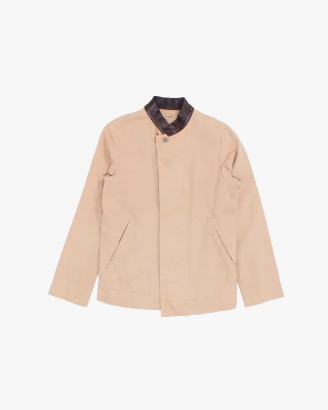 Japanese Repro Jacket, S, 45RPM, Tan with Brown Mandarin Collar made by Kiriko