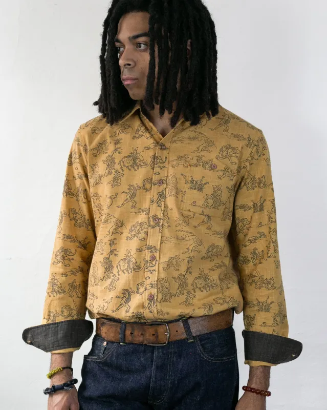 Kiriko Original Shirt, Long Sleeve Button-Up, Mustard Choju Giga made by Kiriko