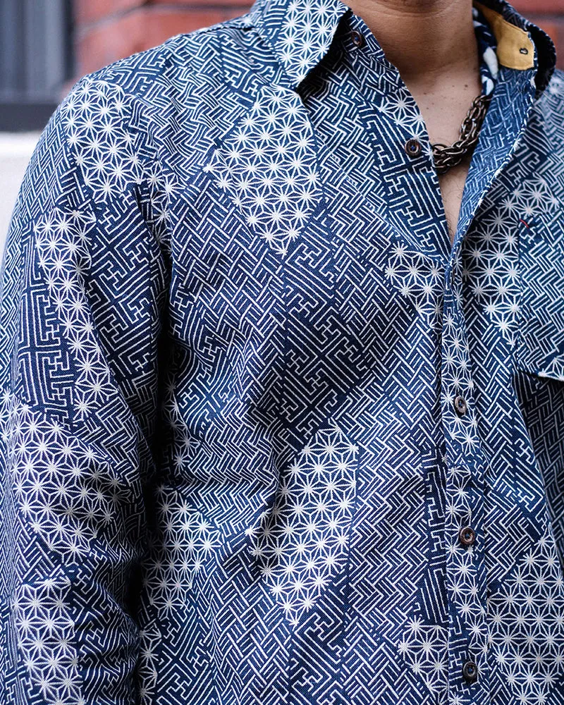 Kiriko Original Shirt, Long Sleeve Button-Up, Indigo Small Multi sold by Kiriko