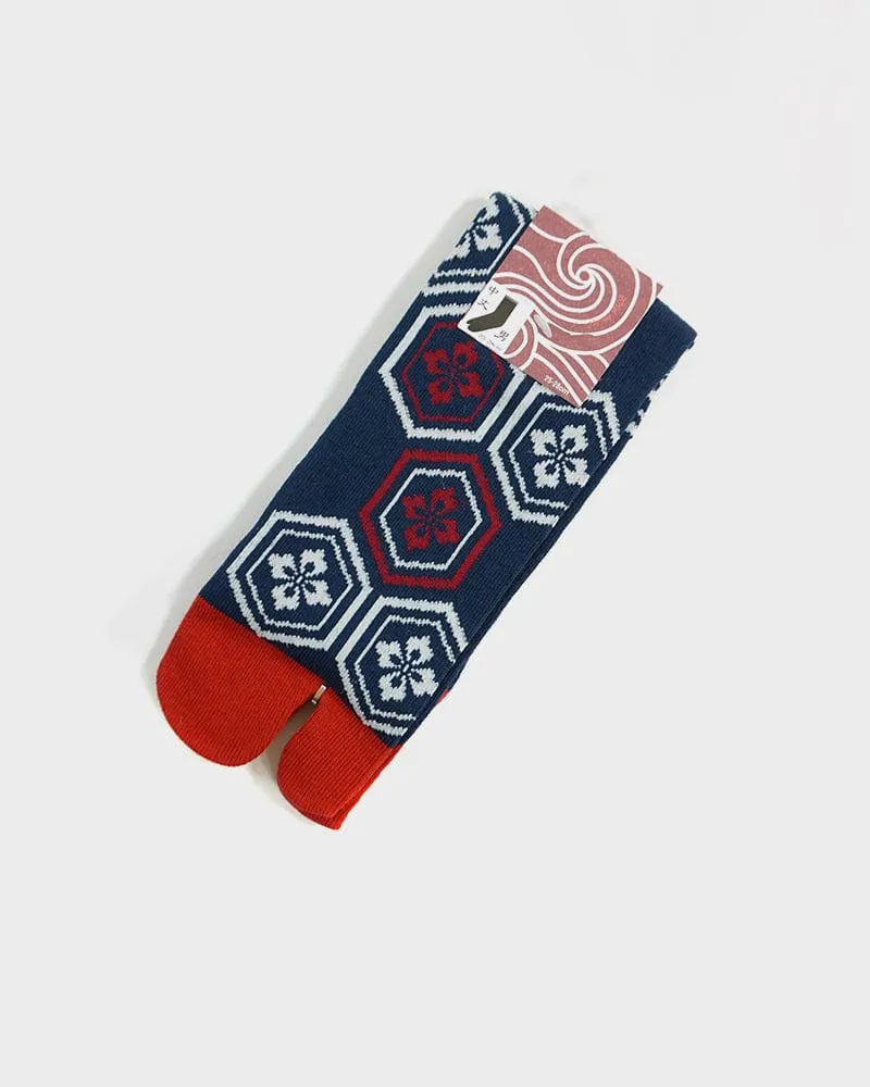 Wa Modern, Tabi Socks, Crew, Kikkou, Navy and Red (M/L) sold by Kiriko product image thumbnail 2