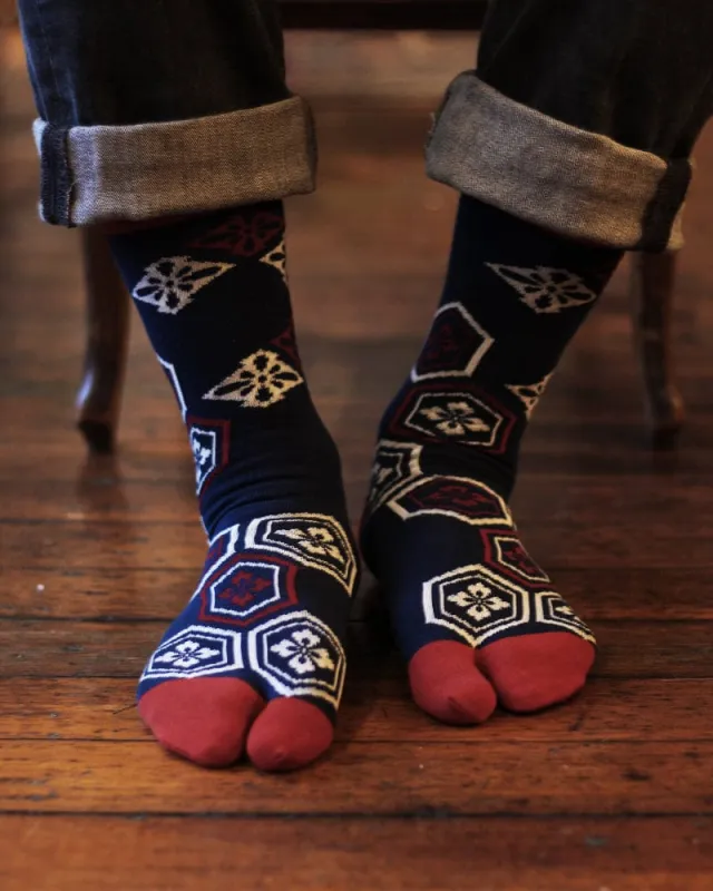 Wa Modern, Tabi Socks, Crew, Kikkou, Navy and Red (M/L) made by Kiriko