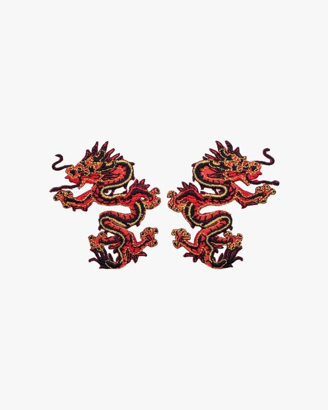 Embroidered Patch, Iron-on Applique, Black and Red Dragon made by Kiriko