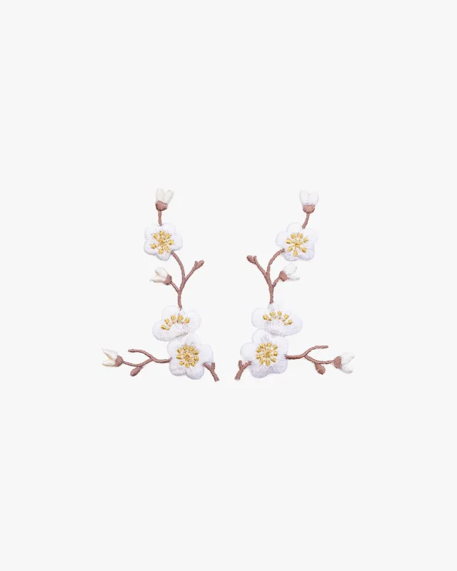 Embroidered Patch, Iron-on Applique, Cherry Blossom with White Flowers made by Kiriko