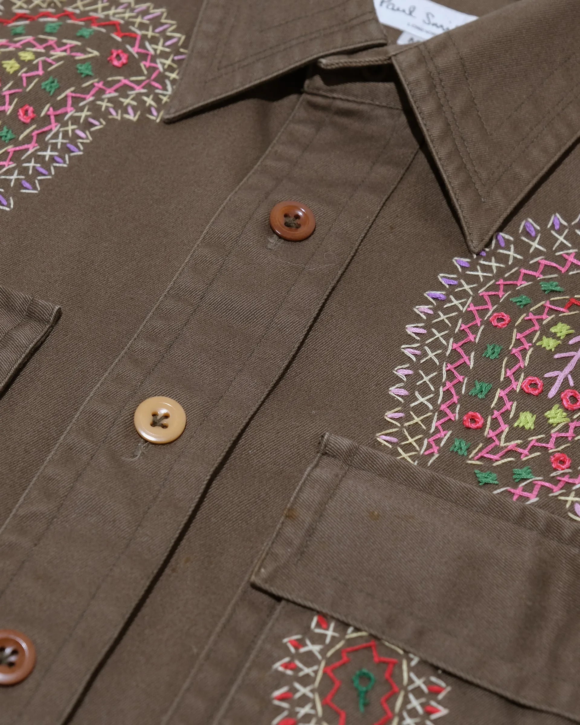 Japanese Repro Long-Sleeve Shirt, M, Paul Smith, Brown with Multicolor Embroidered Paisley sold by Kiriko product image thumbnail 5