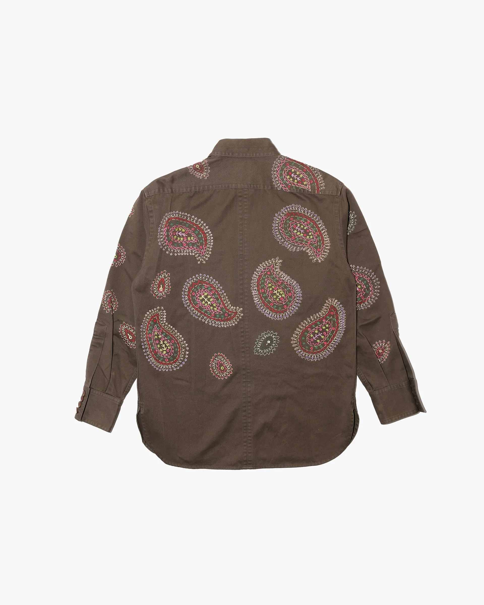 Japanese Repro Long-Sleeve Shirt, M, Paul Smith, Brown with Multicolor Embroidered Paisley sold by Kiriko product image thumbnail 3