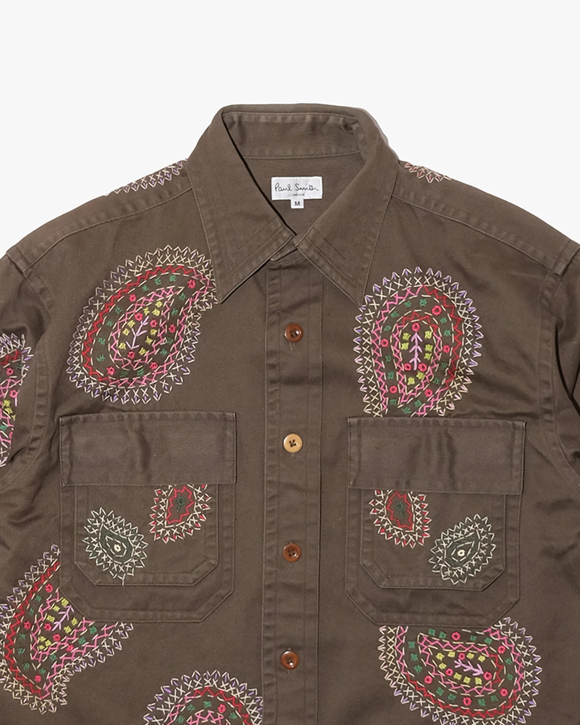 Japanese Repro Long-Sleeve Shirt, M, Paul Smith, Brown with Multicolor Embroidered Paisley sold by Kiriko product image thumbnail 2