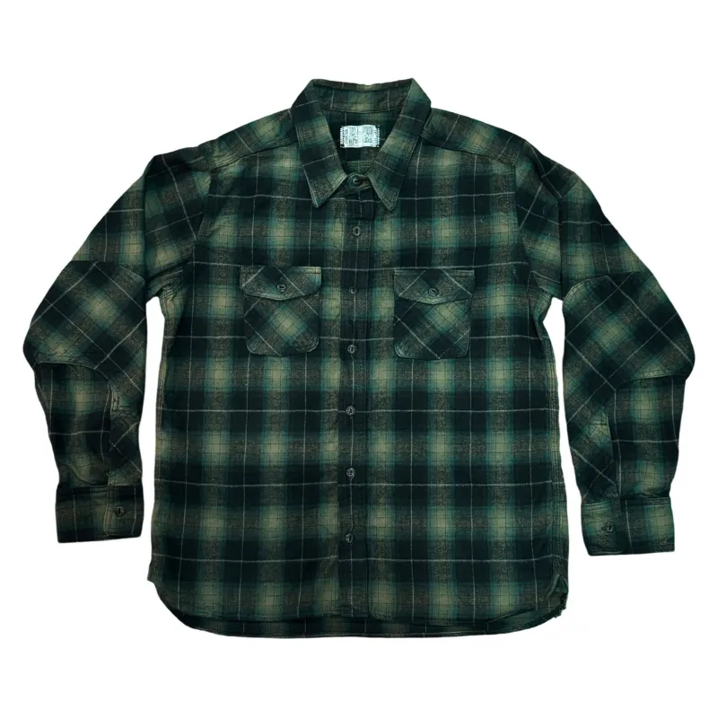 Green Shadow Plaid Japanese  Cotton Flannel Dustbowl Work shirt sold by Left Field