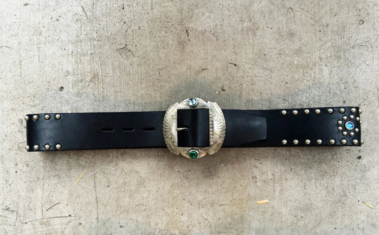 Jeweled & Studded Leather Belt Inspired Pattern from a 50's Motorcycle Kidney Belt Custom Made by HTC sold by Left Field