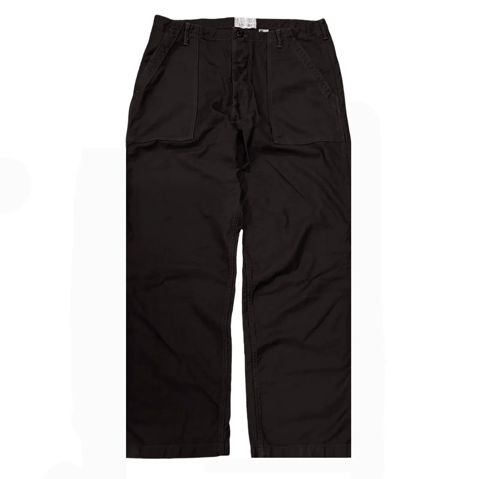 107 60's era GI chinos in 12 oz West Point Black Baker Back Cotton Satin sold by Left Field