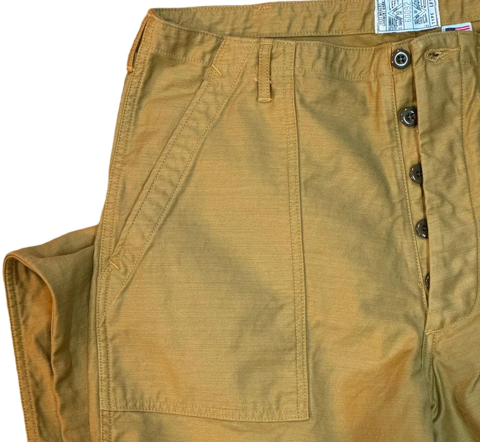 107 60's era GI chinos in 12 oz West Point Khaki Baker Back Cotton Satin sold by Left Field product image thumbnail 2