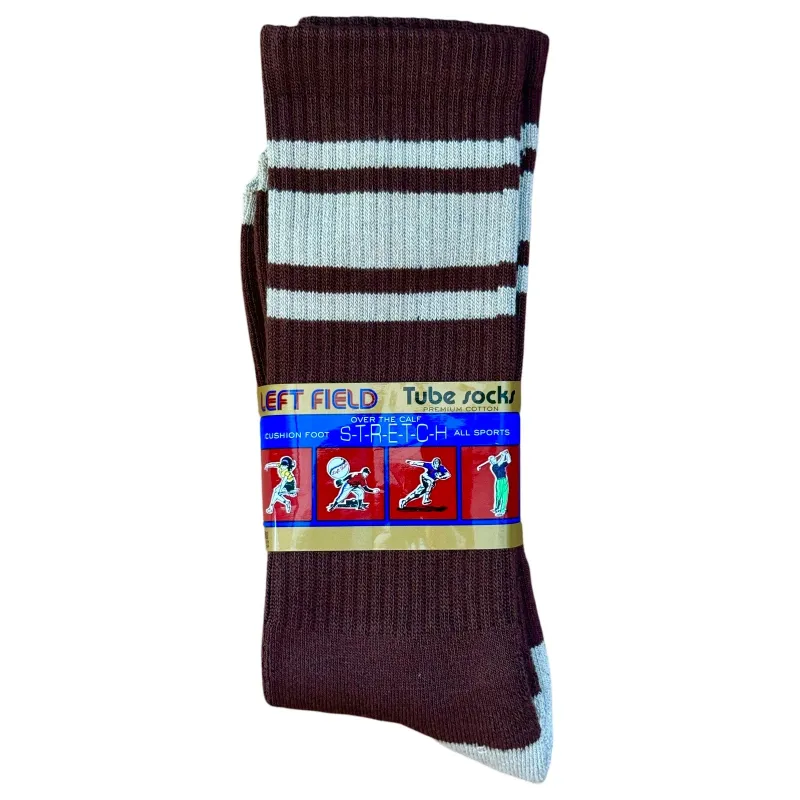 Chocolate & White Striped Bamboo Tube Socks made by Left Field