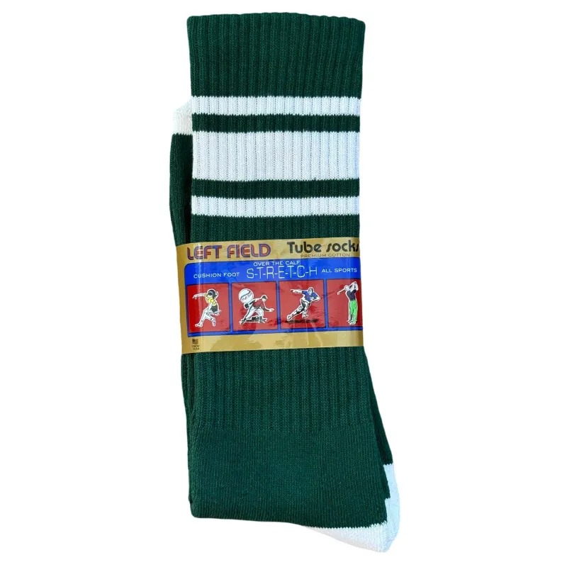 Green & White Striped Bamboo Tube Socks made by Left Field