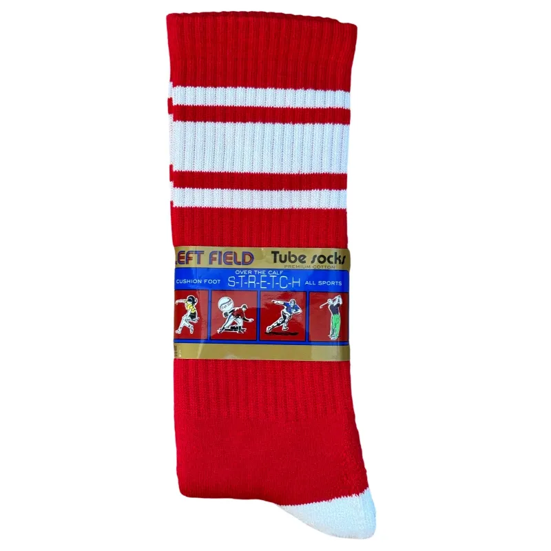 Red & White Striped Bamboo Tube Socks sold by Left Field