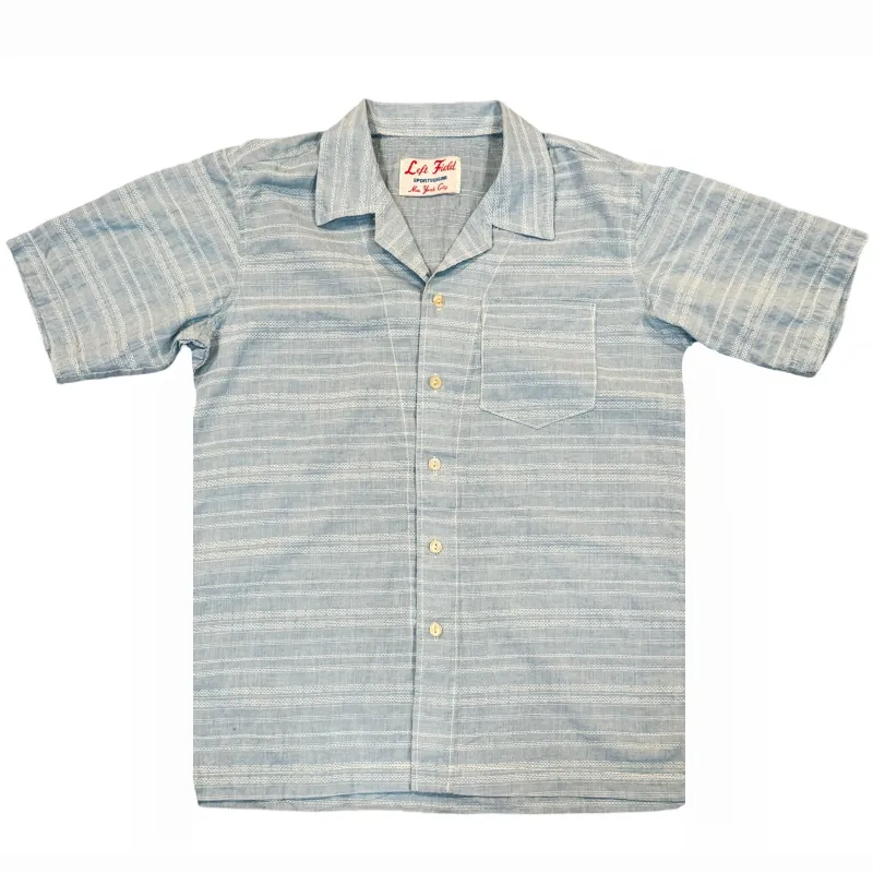 Pale blue Japanese cotton/linen Jacquard Camp Shirt sold by Left Field