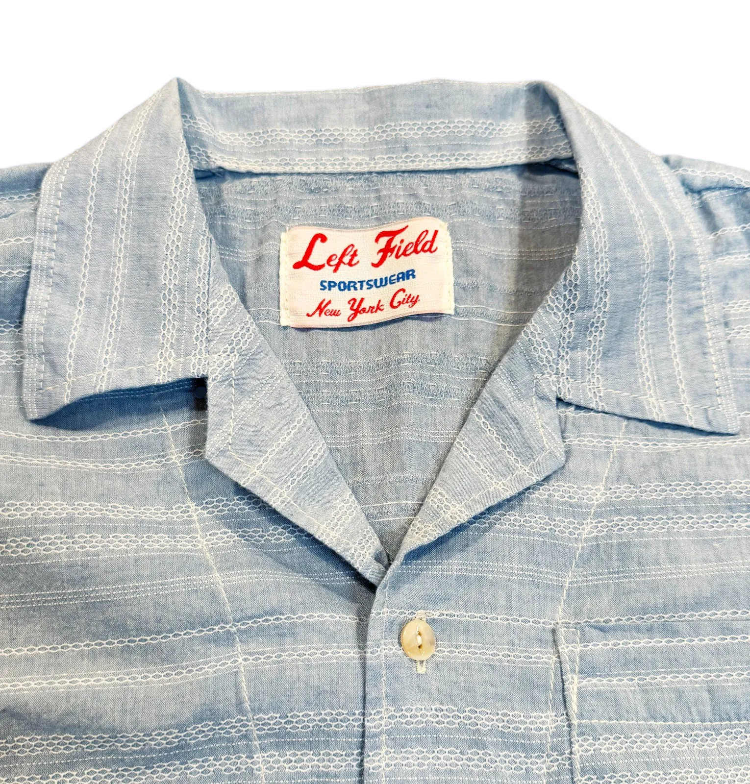 Pale blue Japanese cotton/linen Jacquard Camp Shirt sold by Left Field product image thumbnail 2