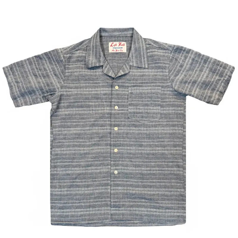 Indigo Japanese cotton/linen Jacquard Camp Shirt sold by Left Field