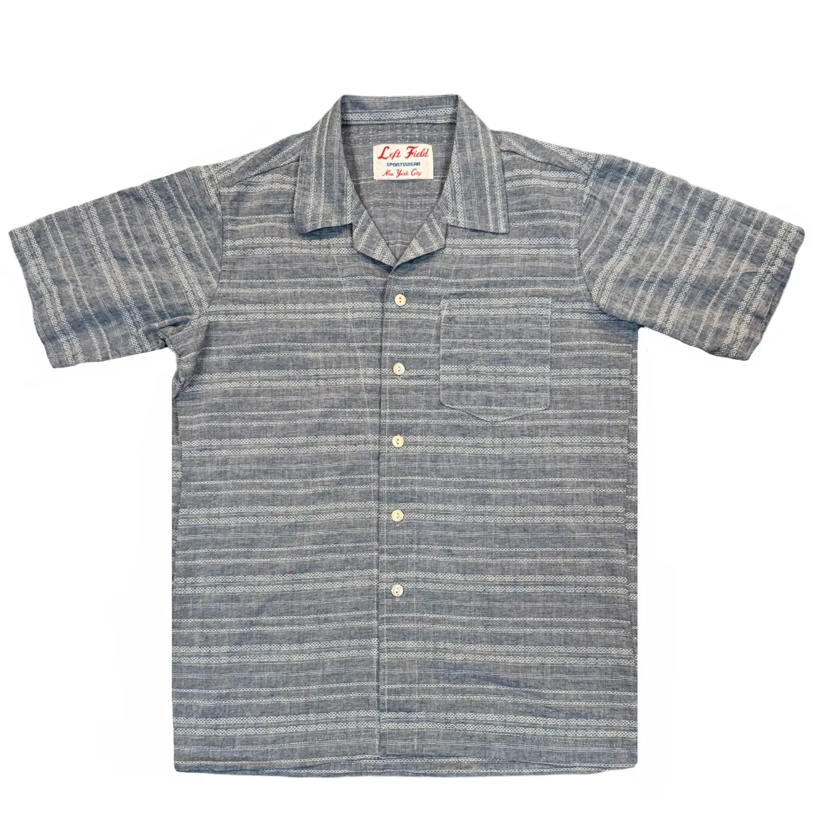 Indigo Japanese cotton/linen Jacquard Camp Shirt sold by Left Field