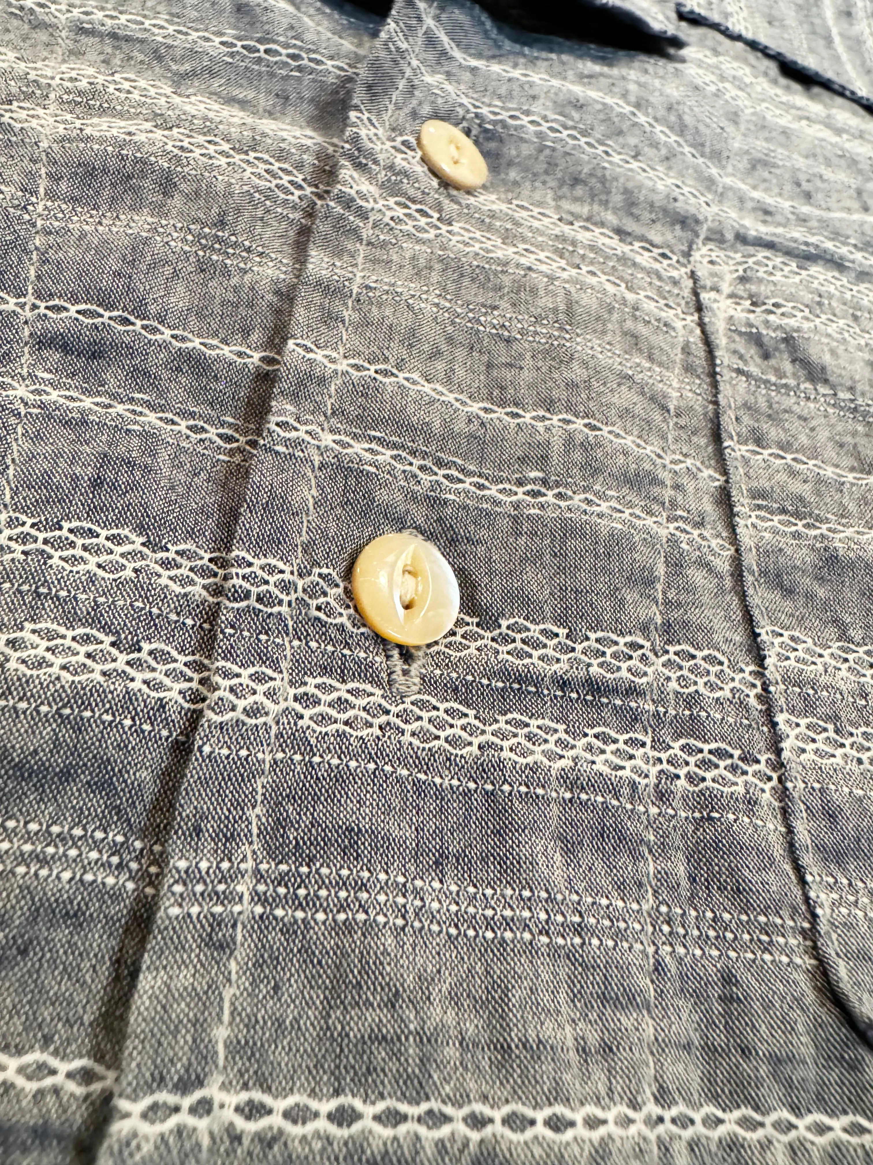 Indigo Japanese cotton/linen Jacquard Camp Shirt sold by Left Field product image thumbnail 3
