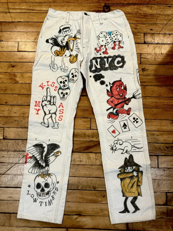 Left Field X Low Timers, NYC hand drawn workwear - Natural Mt Vernon Duck Double Knee Work Uniform  Chino Size 35" running 33" sold by Left Field