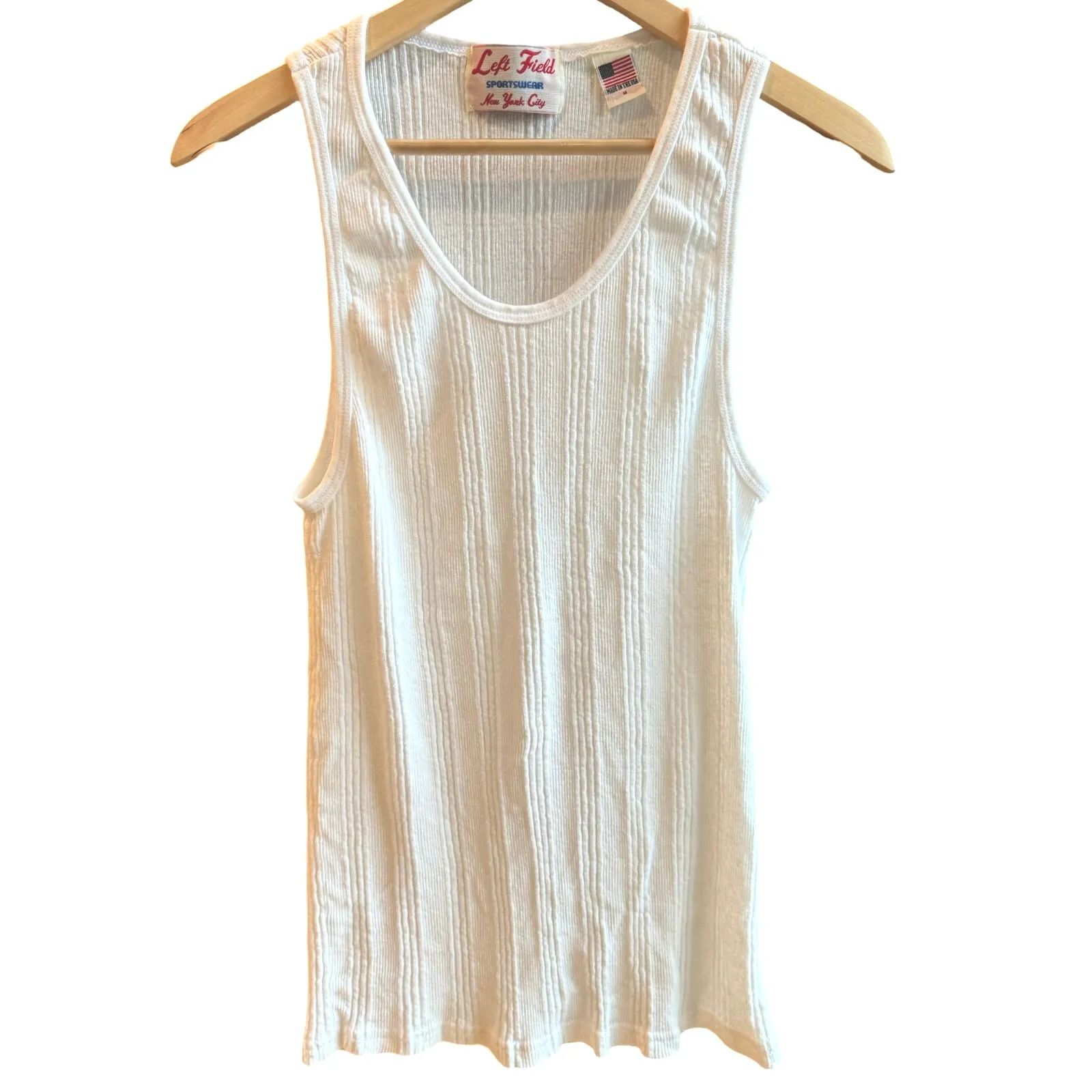 White Wakayama Japanese Drop Needle Tank Top sold by Left Field