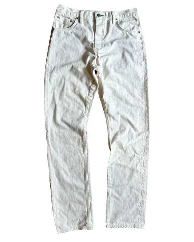 Greaser 12 oz Japanese Kurabo washed White Denim w/ red selvedge  - Please Advise denim might come with some leather patch stains on denim sold by Left Field